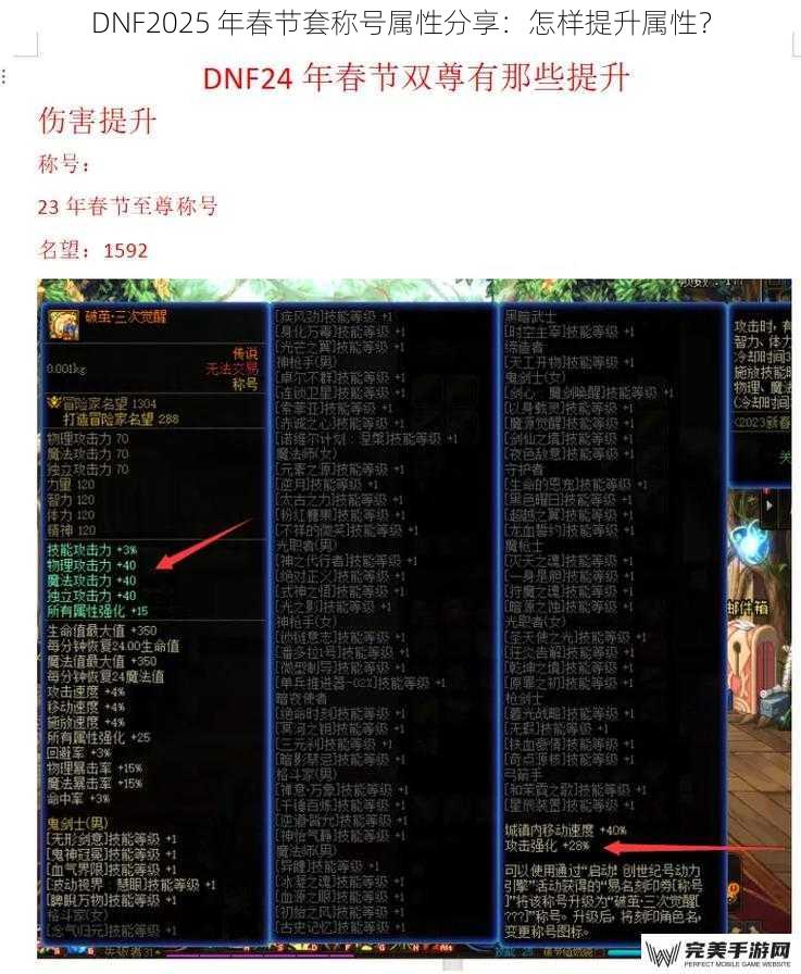 DNF2025 年春节套称号属性分享：怎样提升属性？