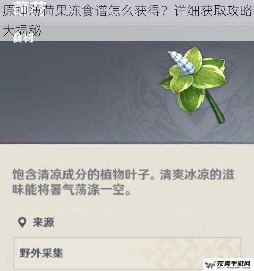 原神薄荷果冻食谱怎么获得？详细获取攻略大揭秘