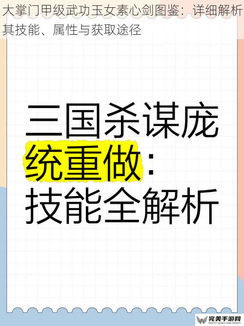 大掌门甲级武功玉女素心剑图鉴：详细解析其技能、属性与获取途径