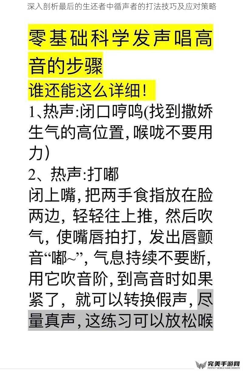 深入剖析最后的生还者中循声者的打法技巧及应对策略