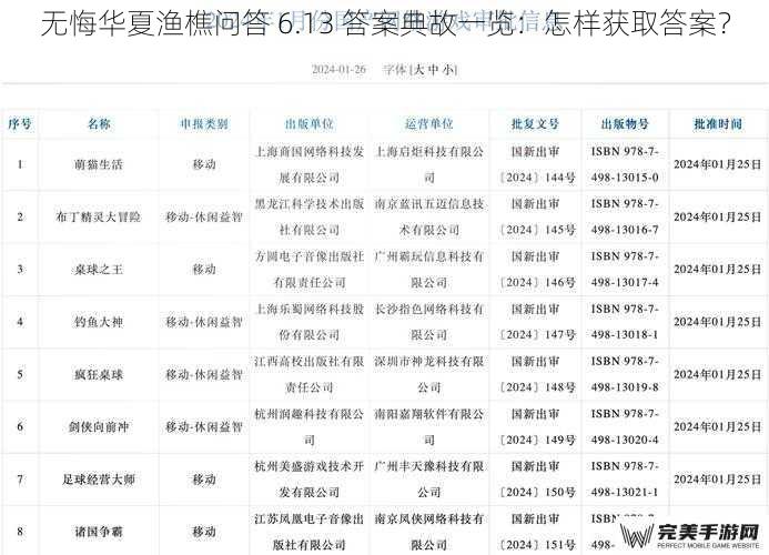 无悔华夏渔樵问答 6.13 答案典故一览：怎样获取答案？