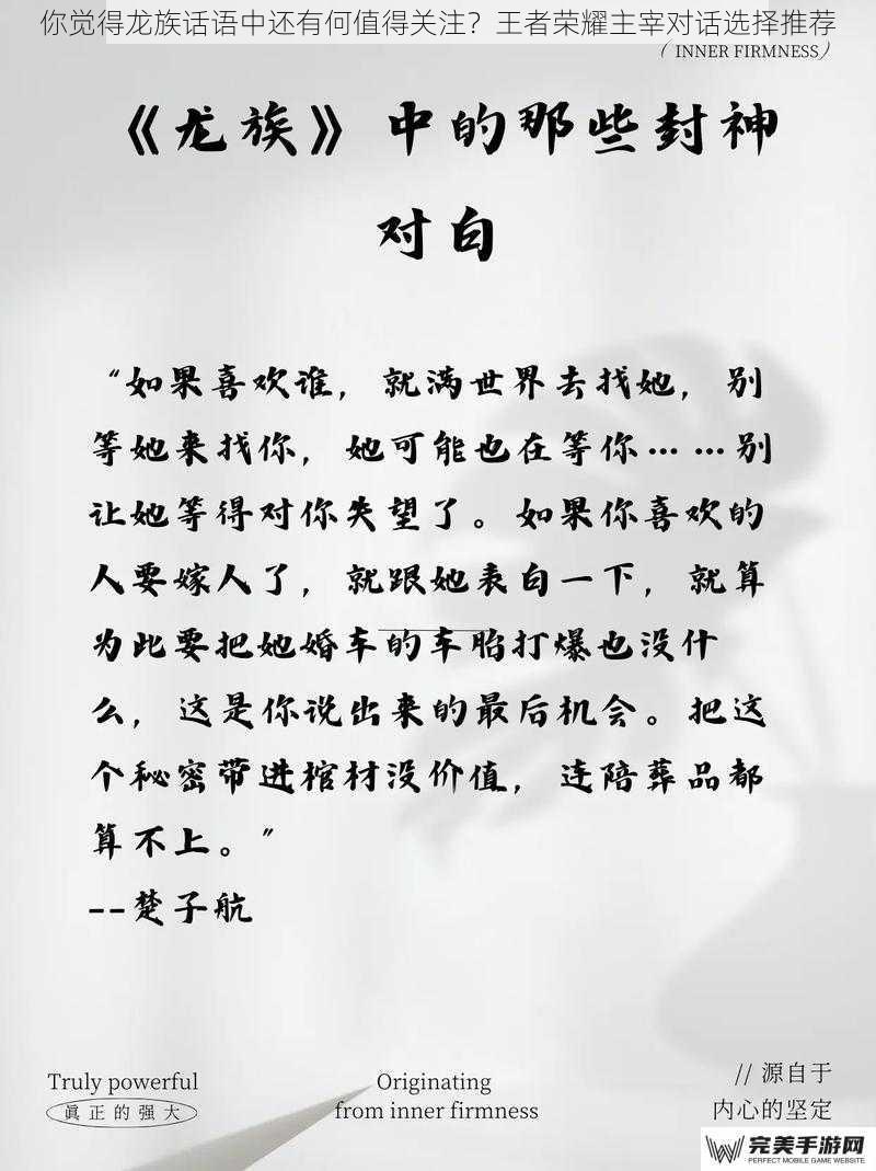 你觉得龙族话语中还有何值得关注？王者荣耀主宰对话选择推荐