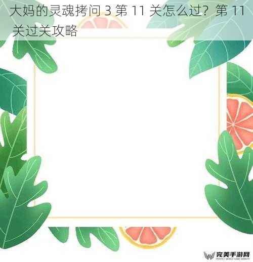 大妈的灵魂拷问 3 第 11 关怎么过？第 11 关过关攻略